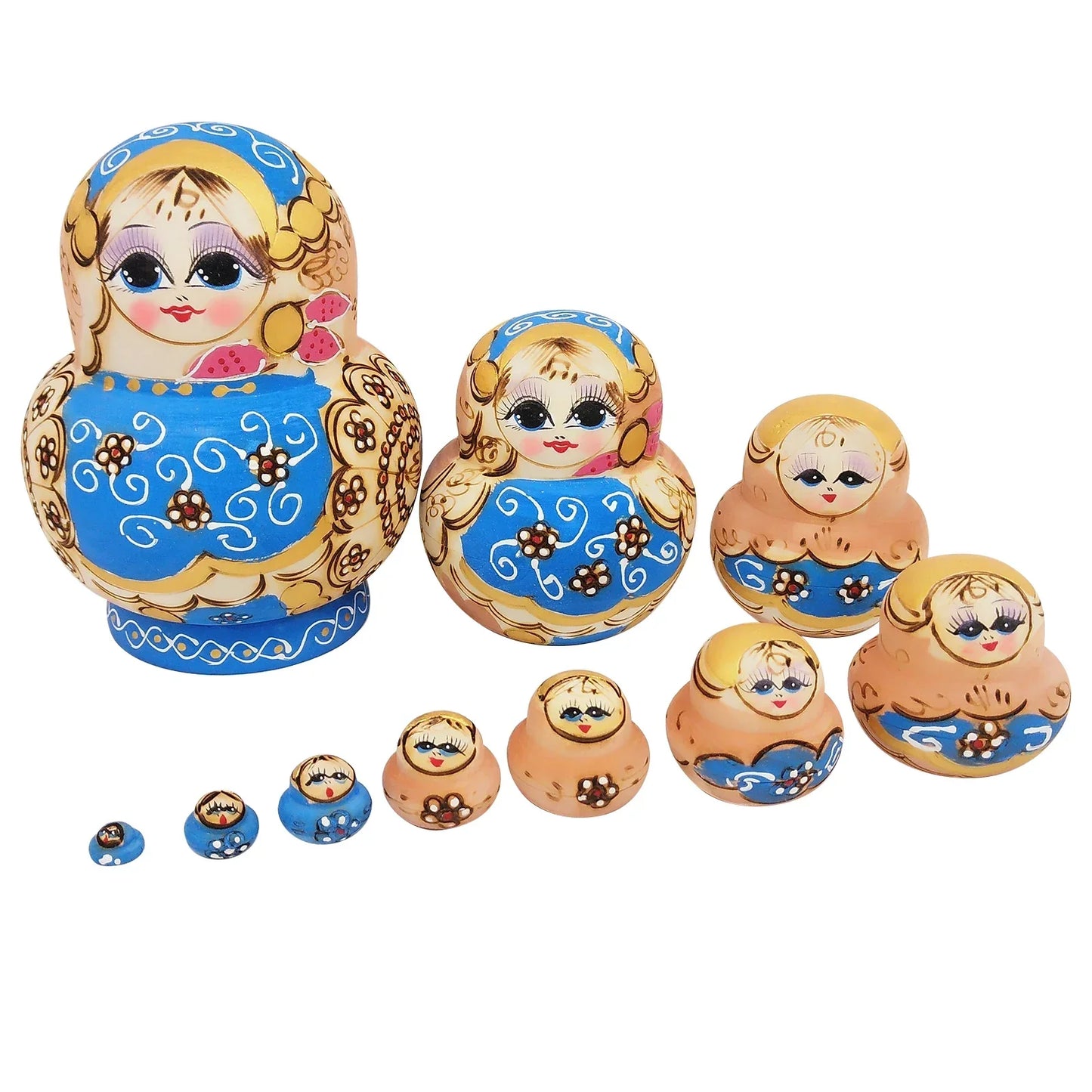Vivolux | 10 Stück/Set Holz Russische Matroschka Puppen