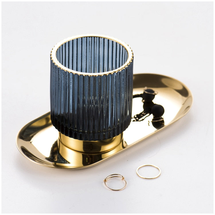 Vivolux | Elise Gold Foil Glas Makeup Halter & Organizer