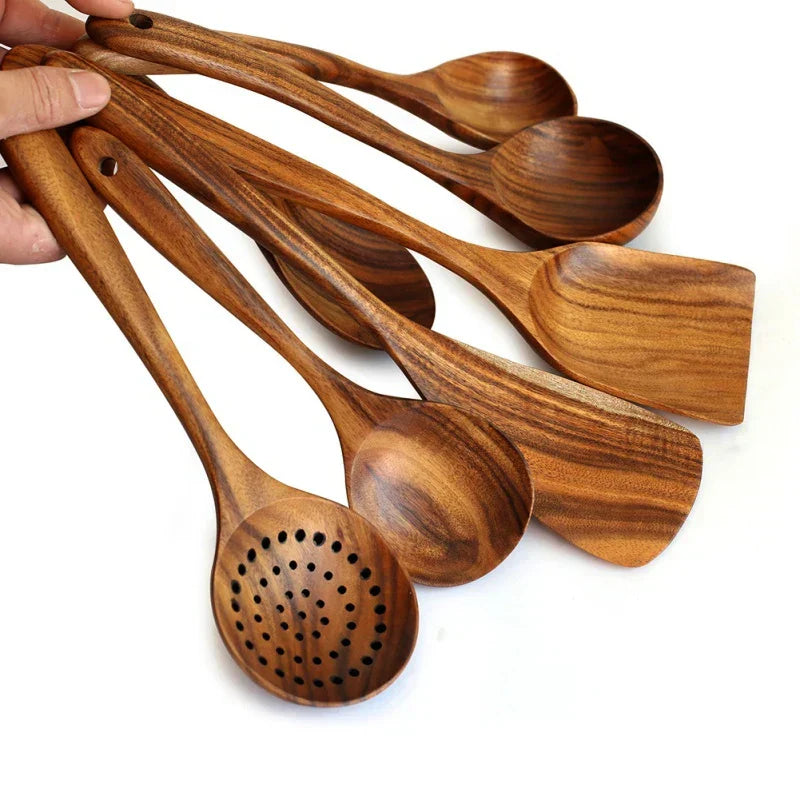 Vivolux | NordTeak 7-teilige Küchenhelfer-Set – Premium Teakholz-Werkzeuge für stilvolles und vielseitiges Kochen
