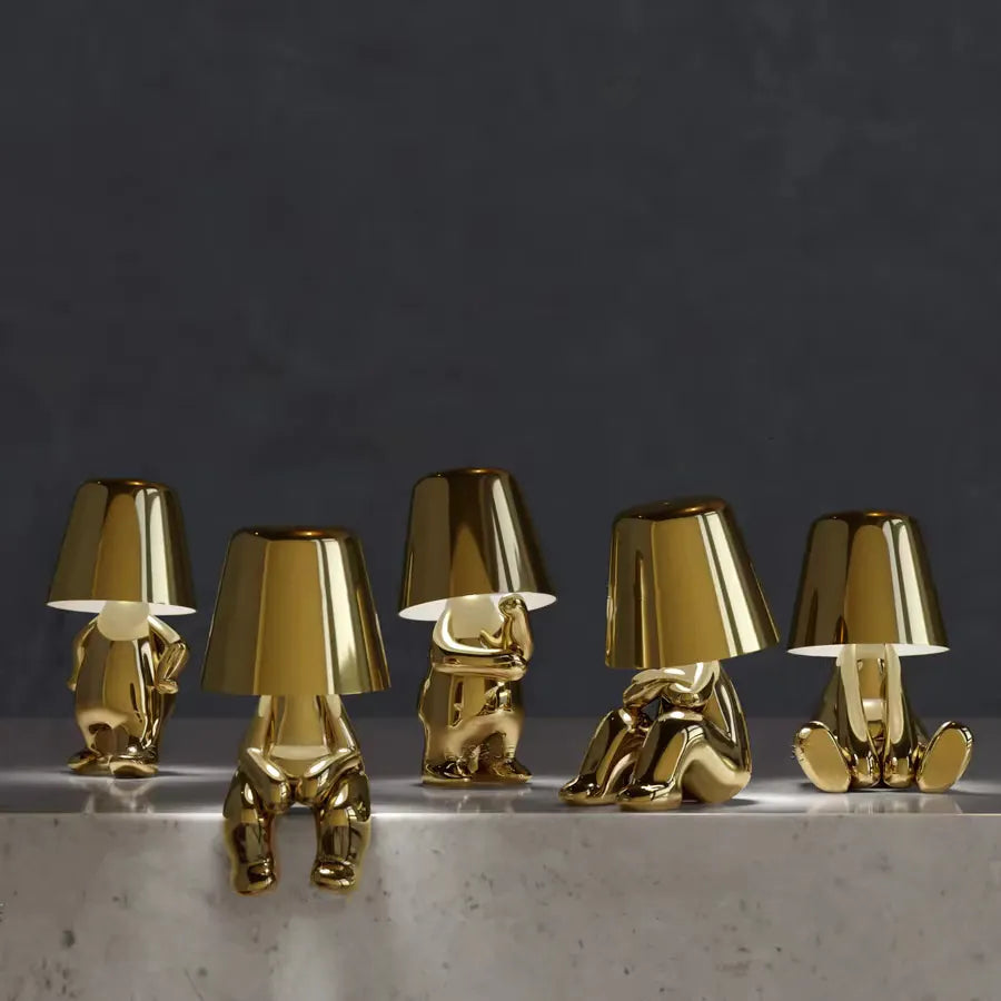 Vivolux | Goldene Man LED Denker Tischlampe – Verspielt Nachttischlampe für Schlafzimmer & Dekor