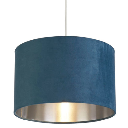Vivolux | Teal Blue Velvet Vintage Easy Fit Drum Shade mit Silber Innenseite 28cm