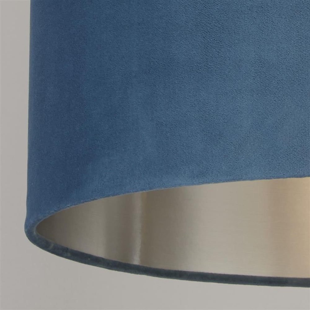Vivolux | Teal Blue Velvet Vintage Easy Fit Drum Shade mit Silber Innenseite 28cm
