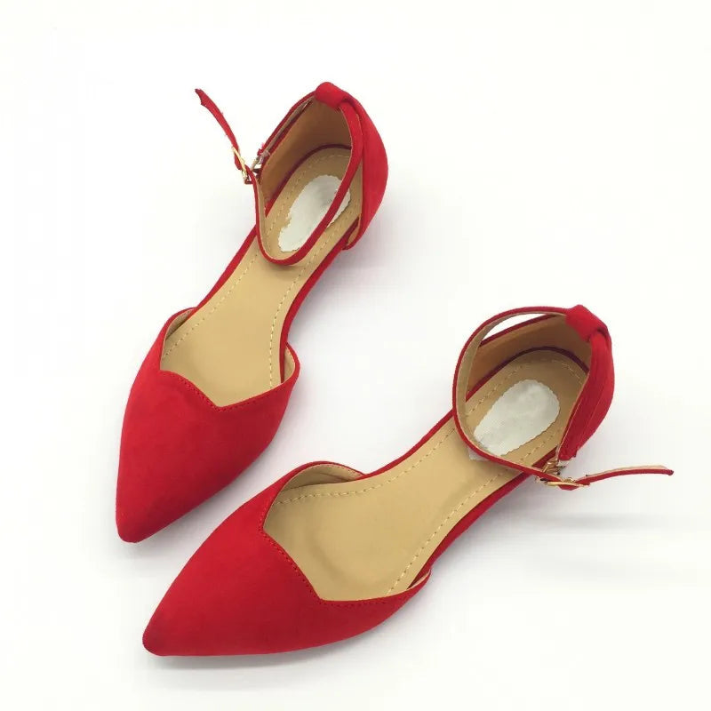 Vivolux | Frauen Schnalle Riemen Niedrig Absätze Pumps Spitz Zehe Flock D'Orsay Absätze Schuhe Einzelschuh Blau