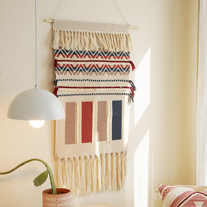 Vivolux | Handgewebte geometrische Muster Quasten Wandbehang