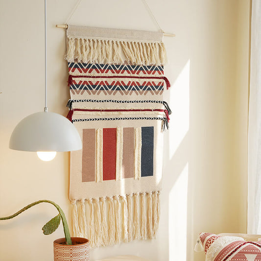 Vivolux | Handgewebte geometrische Muster Quasten Wandbehang