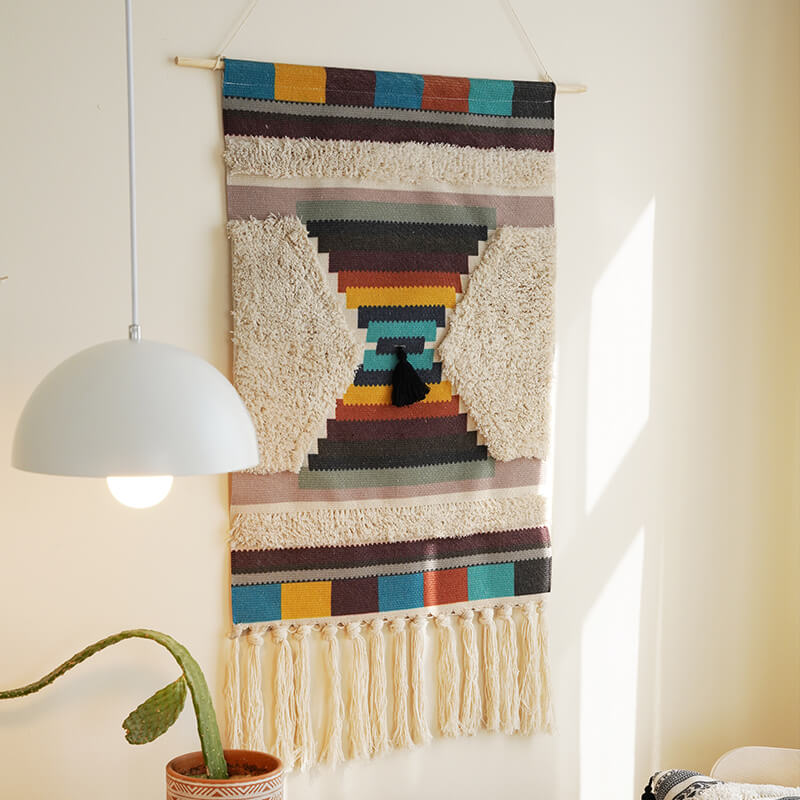 Vivolux | Handgewebte geometrische Muster Quasten Wandbehang