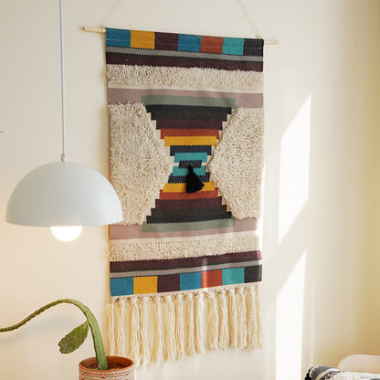 Vivolux | Handgewebte geometrische Muster Quasten Wandbehang
