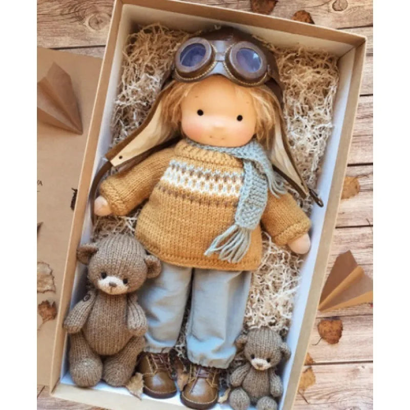 Vivolux | Baumwolle Waldorf-Stil Puppe mit Kawaii-Details und Stoffverpackung