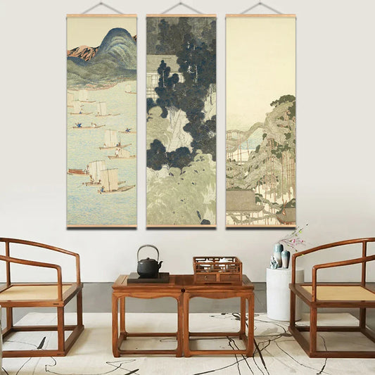 Vivolux | Japanese Ou-Mi Ukiyoe Scroll Print Poster Landscape Wall Art Pictures Living Room Vintage Painting Farmhouse Home Decor