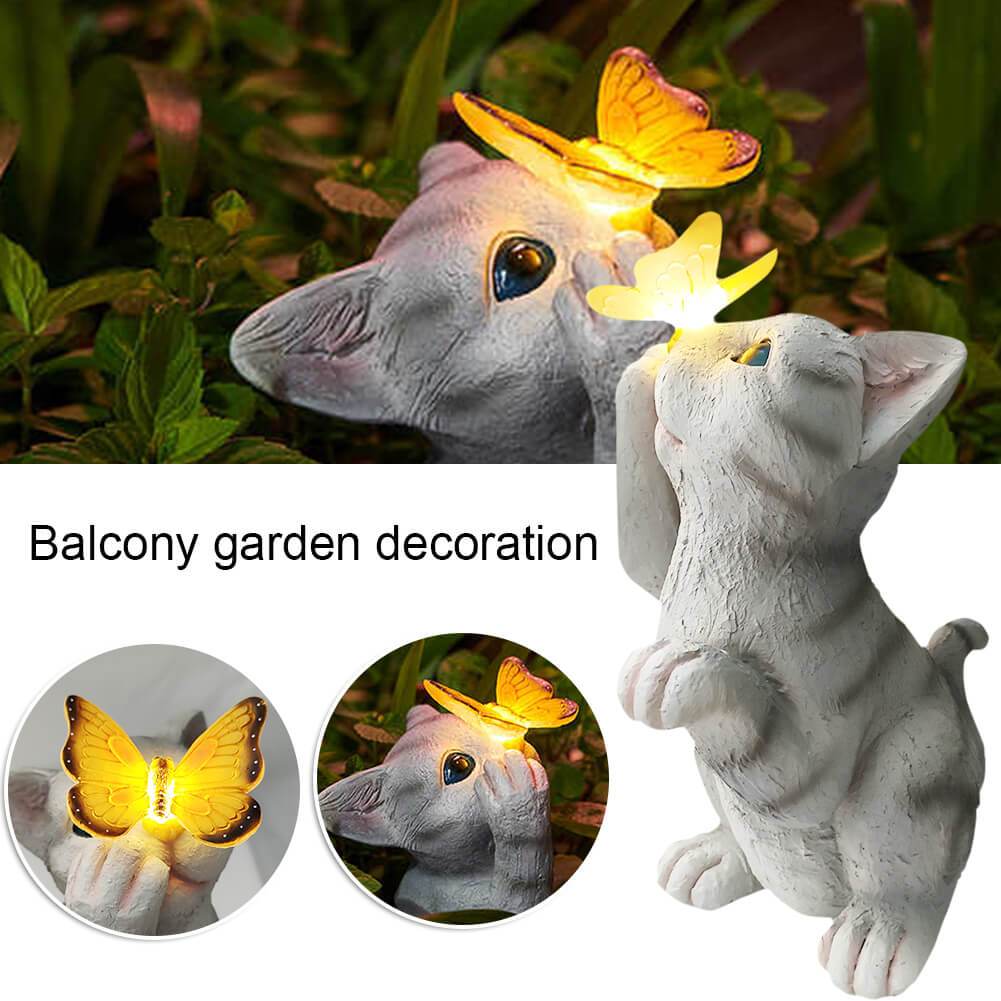 Vivolux | SolarPurr Gartenleuchte | LED-Katzenfigur mit Schmetterling | Solarbetrieben | Wetterfest | Dekoration für Außenbereiche
