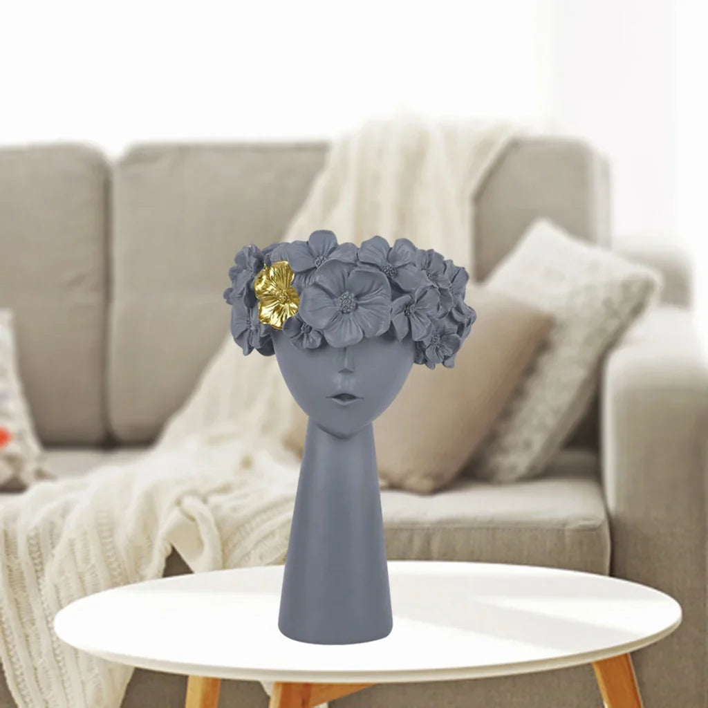 Vivolux | Nordic Mädchen Kopf Blume Harz Vase Statue Blume Blumen Vasen für Büro Desktop Trockene Blumen Ornamente Dekor Container