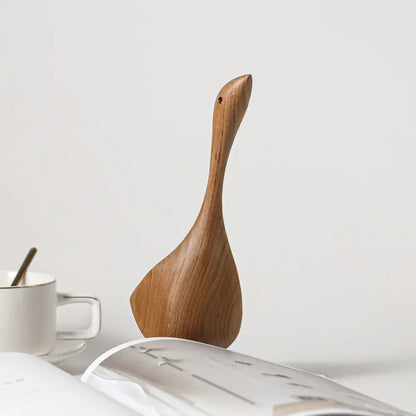 Vivolux | Nordische Holz-Gans Figuren Abstrakte Teakholz Skulptur Liebespaar Figuren Natur Tier Ornamente für Hausdekoration