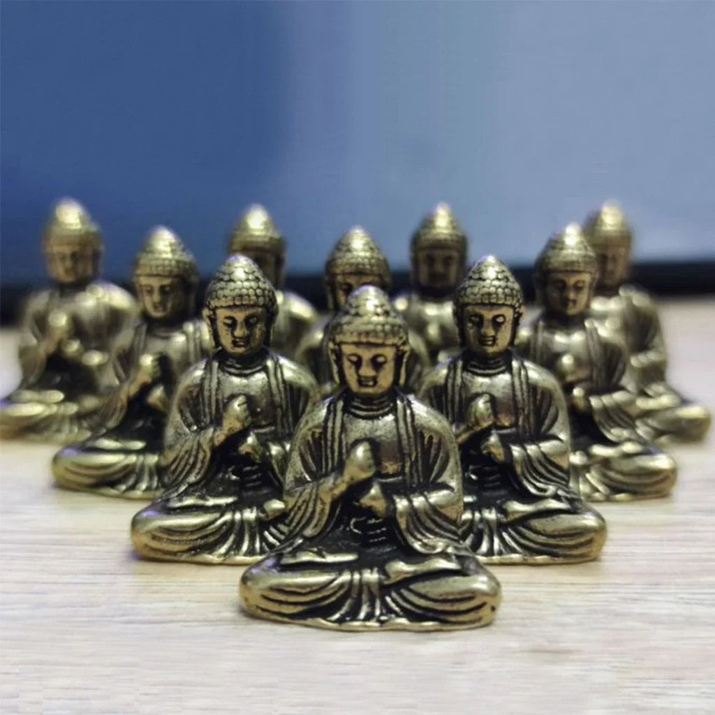 Vivolux | 10 Stück Mini Messing sitzende Buddha Statue Figur für Reise Buddhismus Anbetung Zuhause Büro Schreibtisch Dekoration