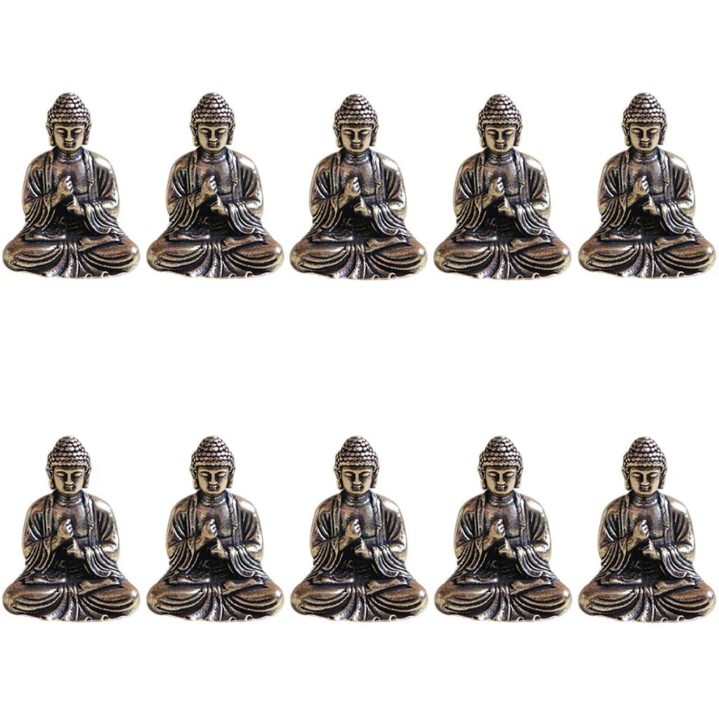 Vivolux | 10 Stück Mini Messing sitzende Buddha Statue Figur für Reise Buddhismus Anbetung Zuhause Büro Schreibtisch Dekoration