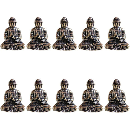 Vivolux | 10 Stück Mini Messing sitzende Buddha Statue Figur für Reise Buddhismus Anbetung Zuhause Büro Schreibtisch Dekoration