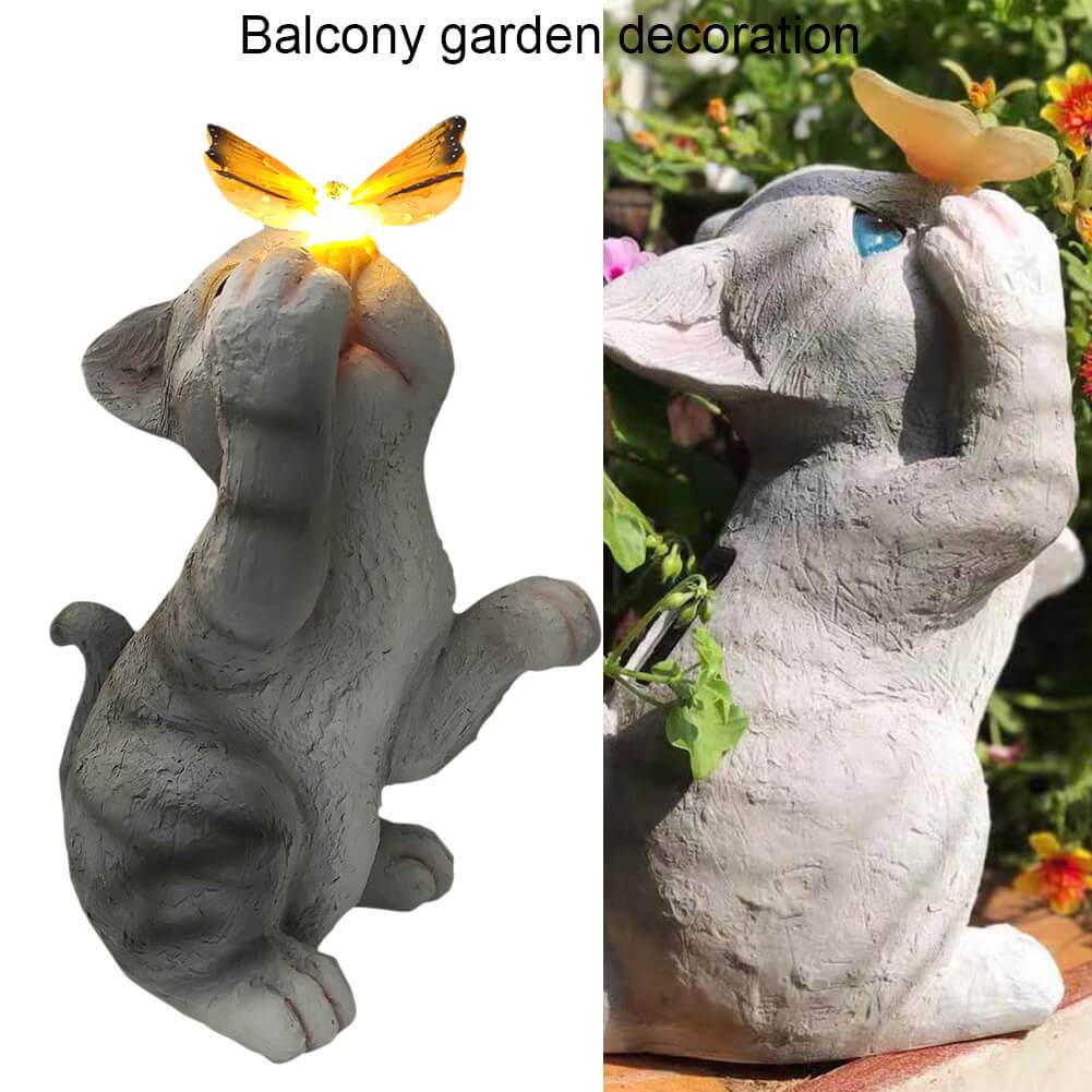 Vivolux | SolarPurr Gartenleuchte | LED-Katzenfigur mit Schmetterling | Solarbetrieben | Wetterfest | Dekoration für Außenbereiche