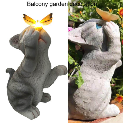 Vivolux | SolarPurr Gartenleuchte | LED-Katzenfigur mit Schmetterling | Solarbetrieben | Wetterfest | Dekoration für Außenbereiche