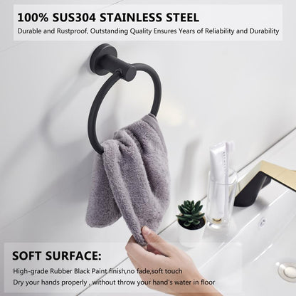 Vivolux | Handtuchring aus 304 Edelstahl in Chrom, Rundes einfaches Design, Schwarz, Europäisches Badezimmer-Zubehör, Rostfrei