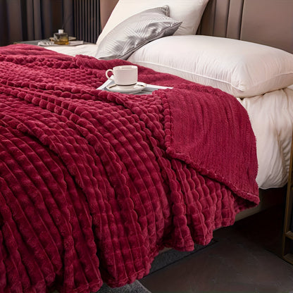 Vivolux | EliteWave Plaid - Ultrafluffy strukturierte korallfarbene Fleece-Decke