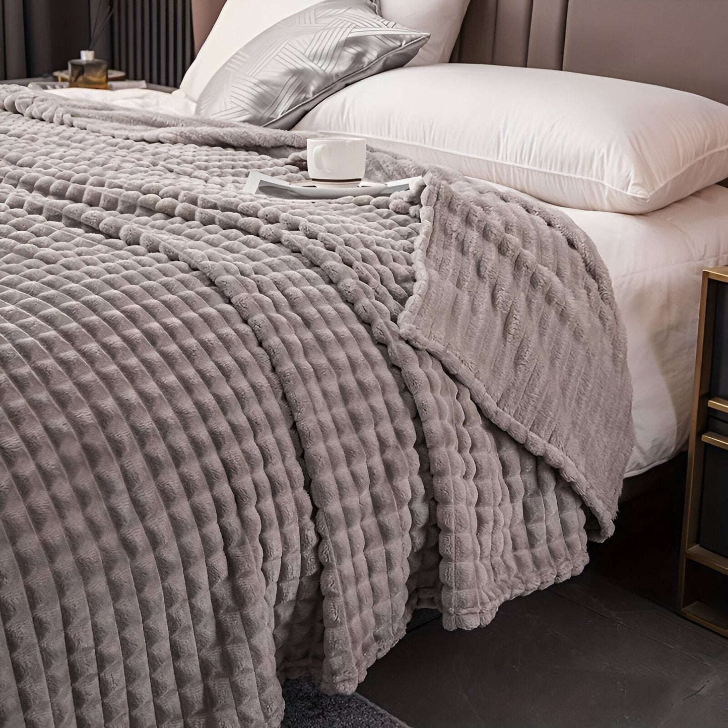 Vivolux | EliteWave Plaid - Ultrafluffy strukturierte korallfarbene Fleece-Decke