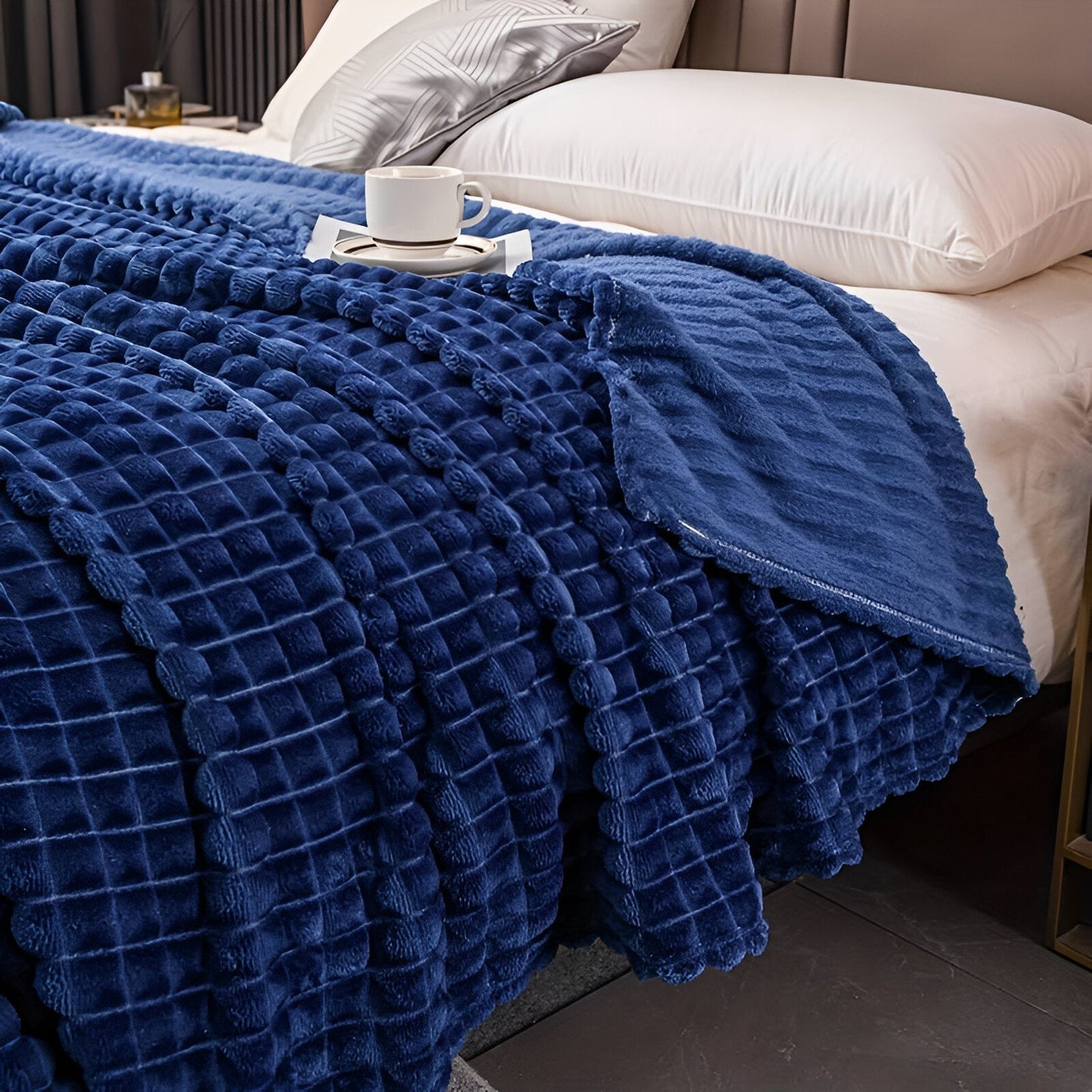 Vivolux | EliteWave Plaid - Ultrafluffy strukturierte korallfarbene Fleece-Decke