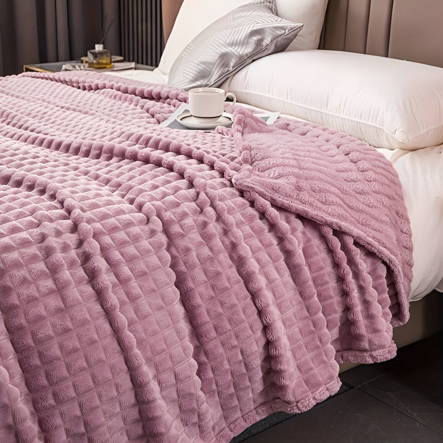 Vivolux | EliteWave Plaid - Ultrafluffy strukturierte korallfarbene Fleece-Decke