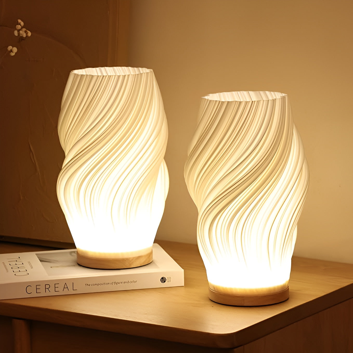 Vivolux | DreamWave - Moderne cremefarbene 3D-Wellenlampe mit elegantem Metallsockel
