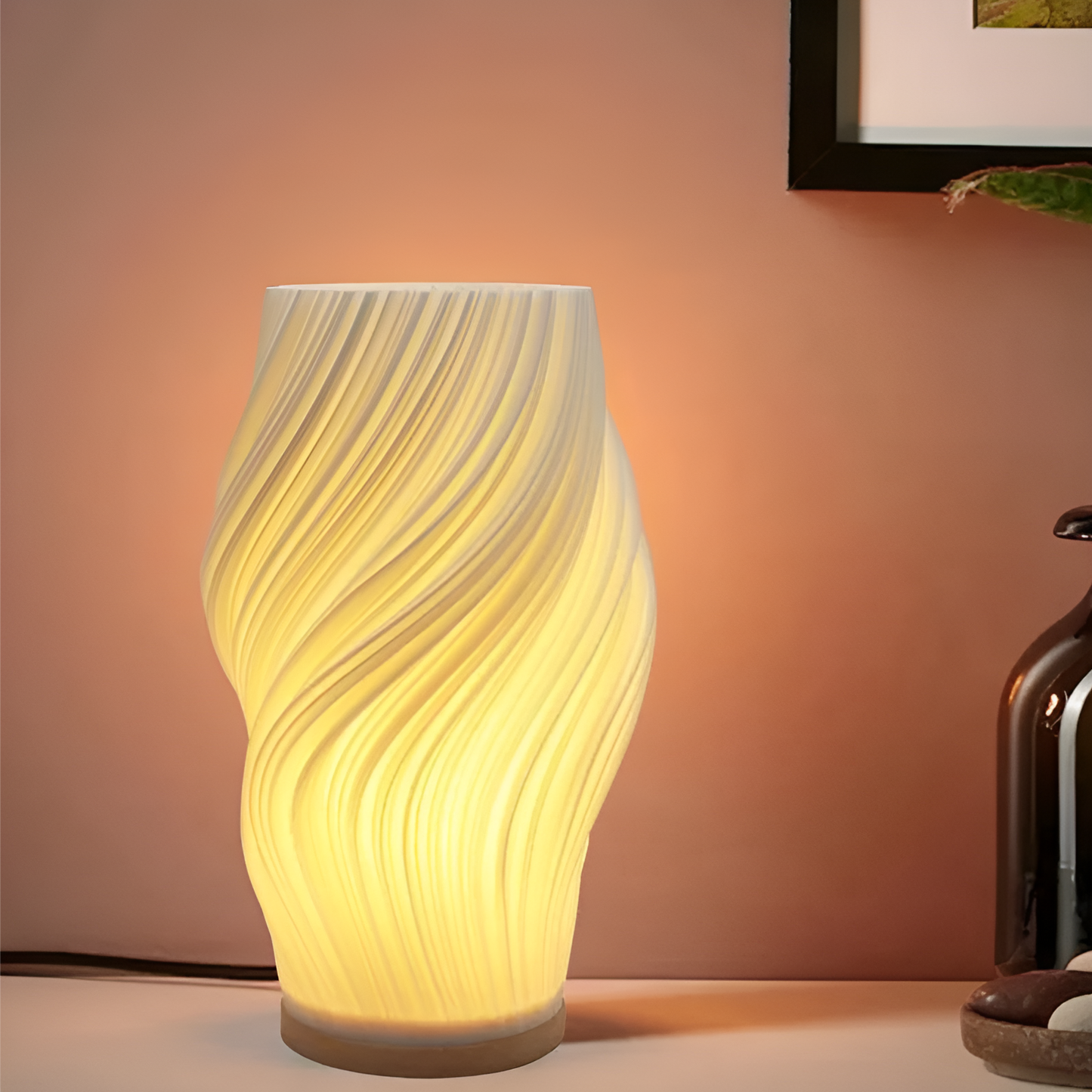 Vivolux | DreamWave - Moderne cremefarbene 3D-Wellenlampe mit elegantem Metallsockel