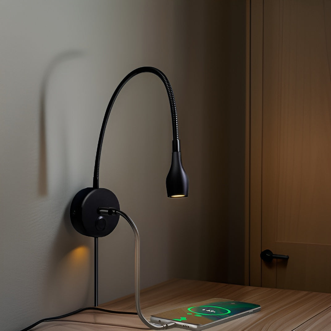 Vivolux | TouchGlow - 2-in-1-Schwanenhals-Wandleuchte mit USB-Ladegerät für gemütliche Leseabende