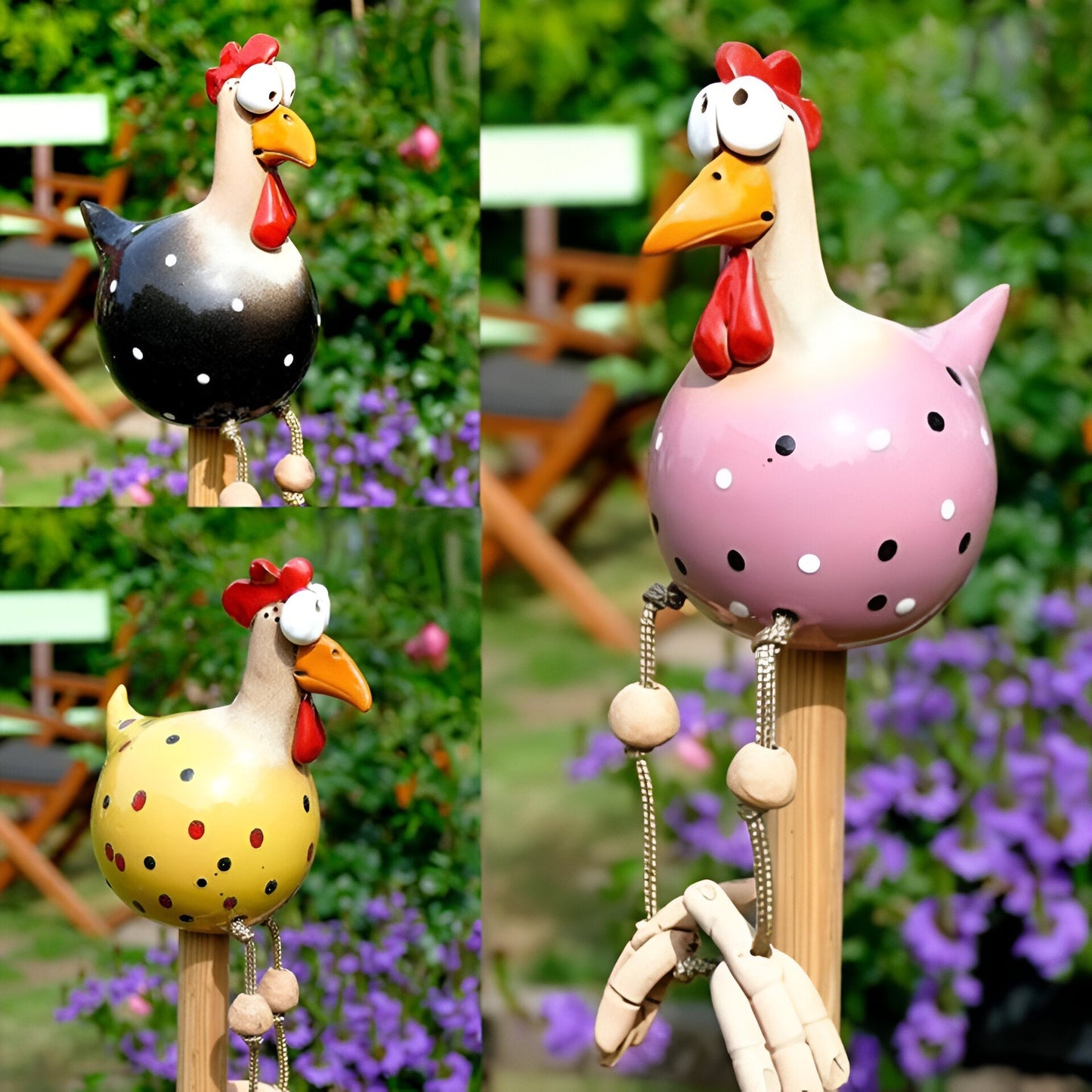 Vivolux | Große Augen Huhn Statue - Wetterfester Harz Handwerk - Hahn Garten Statue