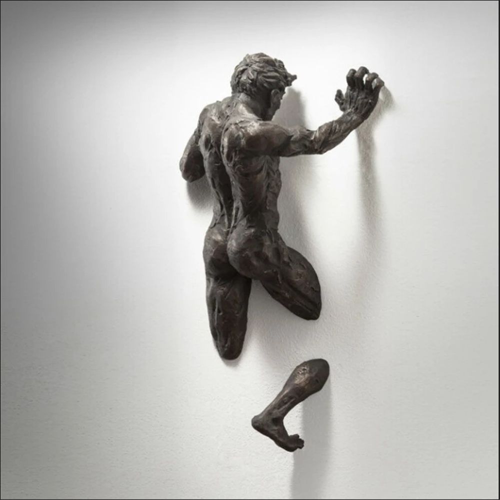Vivolux | Imitation Kupferharz Ornament Abstrakte Figur Wandkunst Kletterer 3D Durch Wand Statue Skulptur