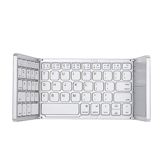 Vivolux | B033 Wiederaufladbare 3-fach faltbare 64 Tasten Bluetooth Wireless Tastatur mit Touchpad (Silber)