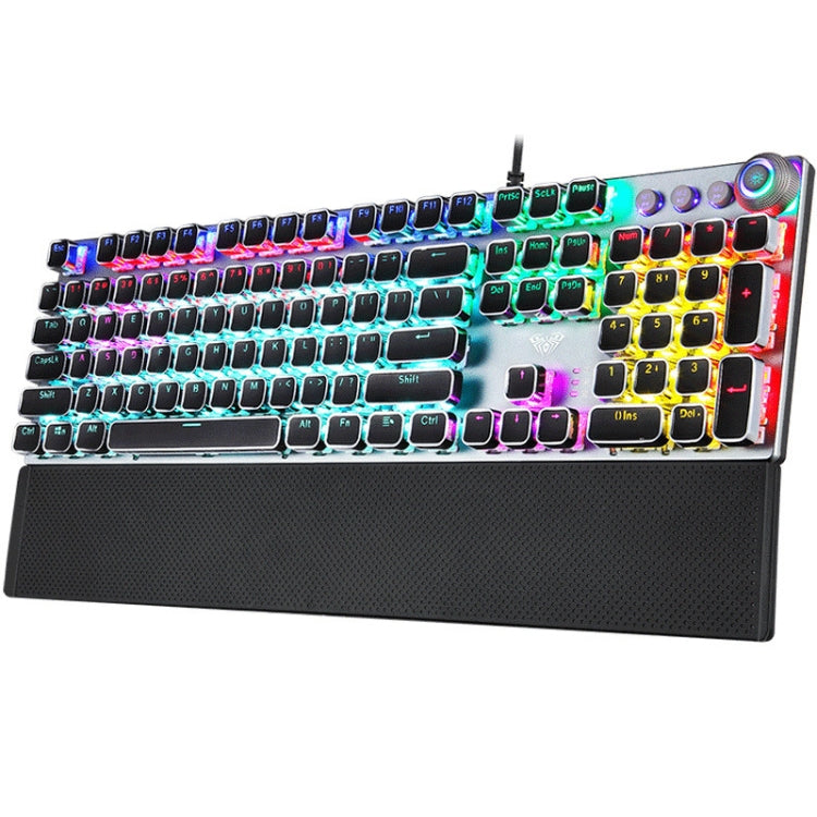 Vivolux | AULA F2088 108 Tasten Mixed Light Plating Punk Mechanisch Brauner Schalter Verkabelte USB Gaming-Tastatur mit Metallknopf (Silber)