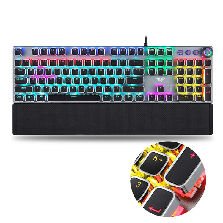 Vivolux | AULA F2088 108 Tasten Mixed Light Plating Punk Mechanisch Brauner Schalter Verkabelte USB Gaming-Tastatur mit Metallknopf (Silber)