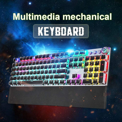 Vivolux | AULA F2088 108 Tasten Mixed Light Plating Punk Mechanisch Brauner Schalter Verkabelte USB Gaming-Tastatur mit Metallknopf (Silber)