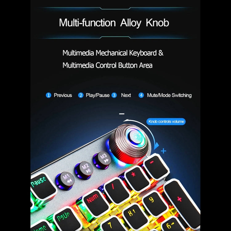 Vivolux | AULA F2088 108 Tasten Mixed Light Plating Punk Mechanisch Brauner Schalter Verkabelte USB Gaming-Tastatur mit Metallknopf (Silber)