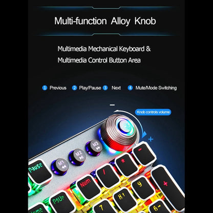 Vivolux | AULA F2088 108 Tasten Mixed Light Plating Punk Mechanisch Brauner Schalter Verkabelte USB Gaming-Tastatur mit Metallknopf (Silber)