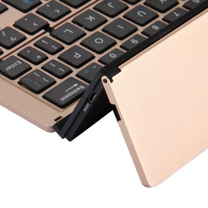 Vivolux | F18 Ultra-slim Wiederaufladbare Tragbare 58 Tasten Bluetooth Kabellose Tastatur mit Halter (Gold)