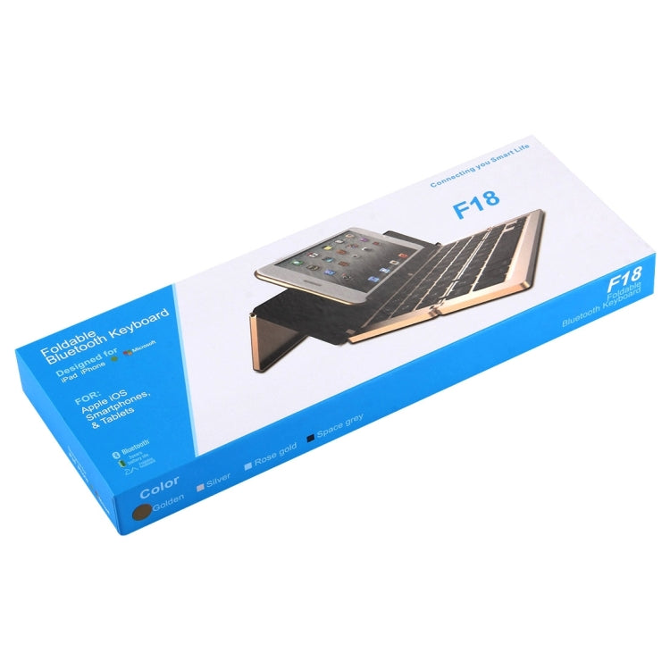 Vivolux | F18 Ultra-slim Wiederaufladbare Tragbare 58 Tasten Bluetooth Kabellose Tastatur mit Halter (Gold)