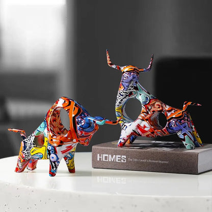 Vivolux | Kunst Bunte Stier-Skulptur