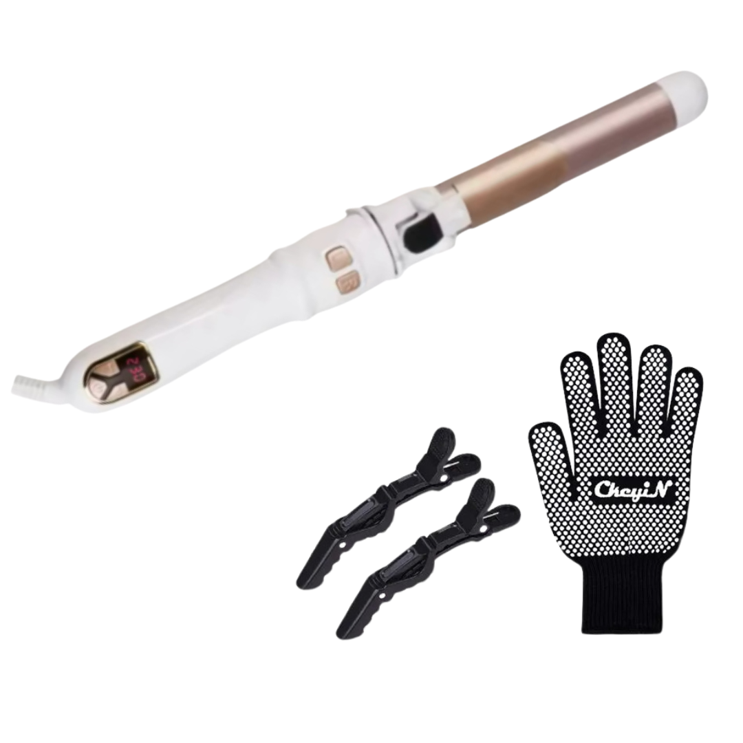 Vivolux | Automatischer Haarglätter mit Temperatureinstellung und Doppelbürste – Keramikstyler in Smaragd-Pink Gold