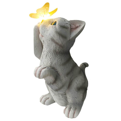 Vivolux | SolarPurr Gartenleuchte | LED-Katzenfigur mit Schmetterling | Solarbetrieben | Wetterfest | Dekoration für Außenbereiche