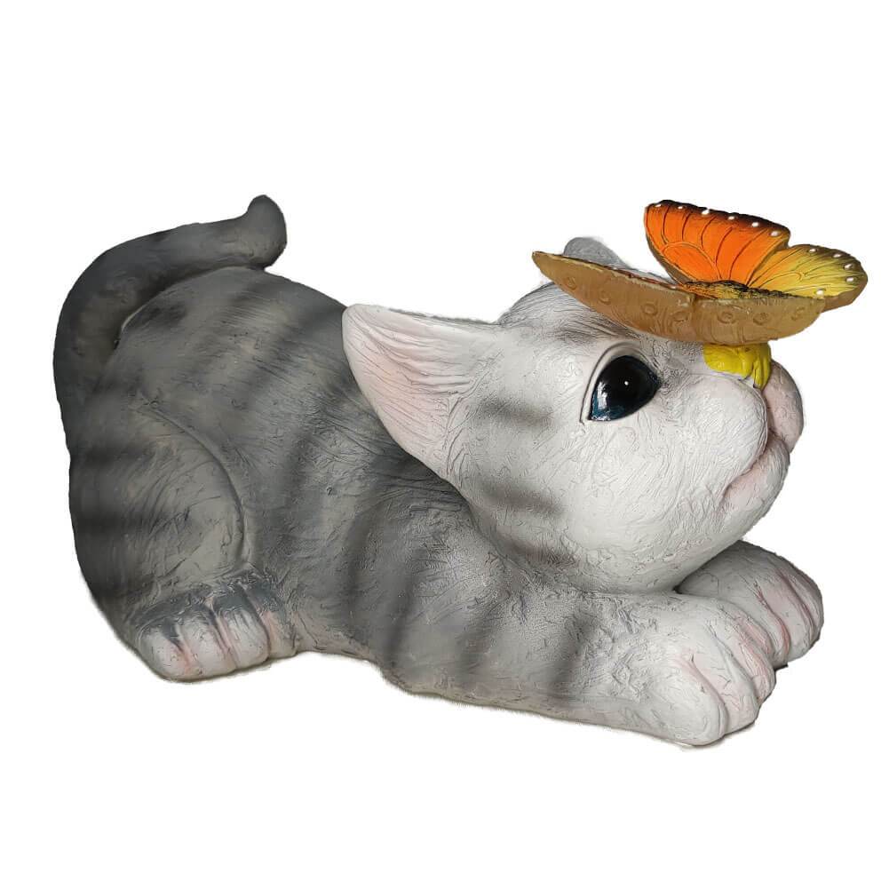 Vivolux | SolarPurr Gartenleuchte | LED-Katzenfigur mit Schmetterling | Solarbetrieben | Wetterfest | Dekoration für Außenbereiche