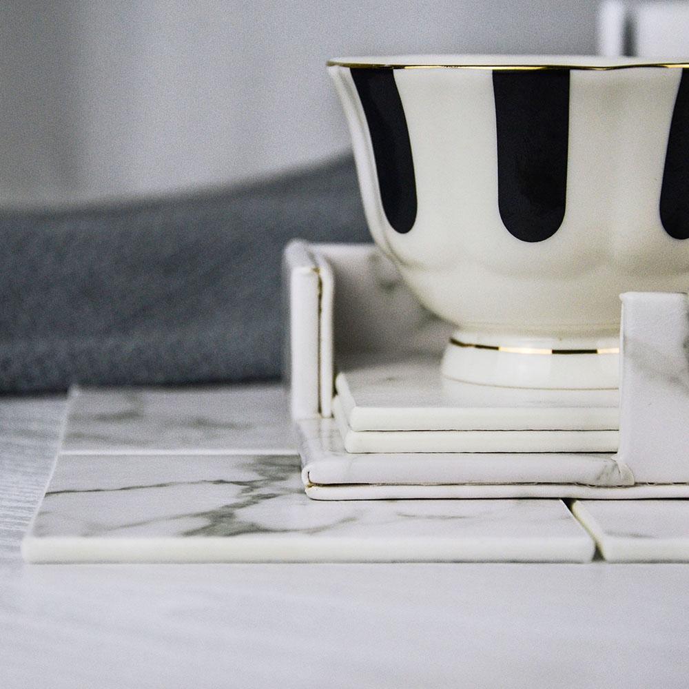 Vivolux | Coastline Vegan Leder-Untersetzer Set | Marmor-Optik | Stilvoller Schutz für Oberflächen