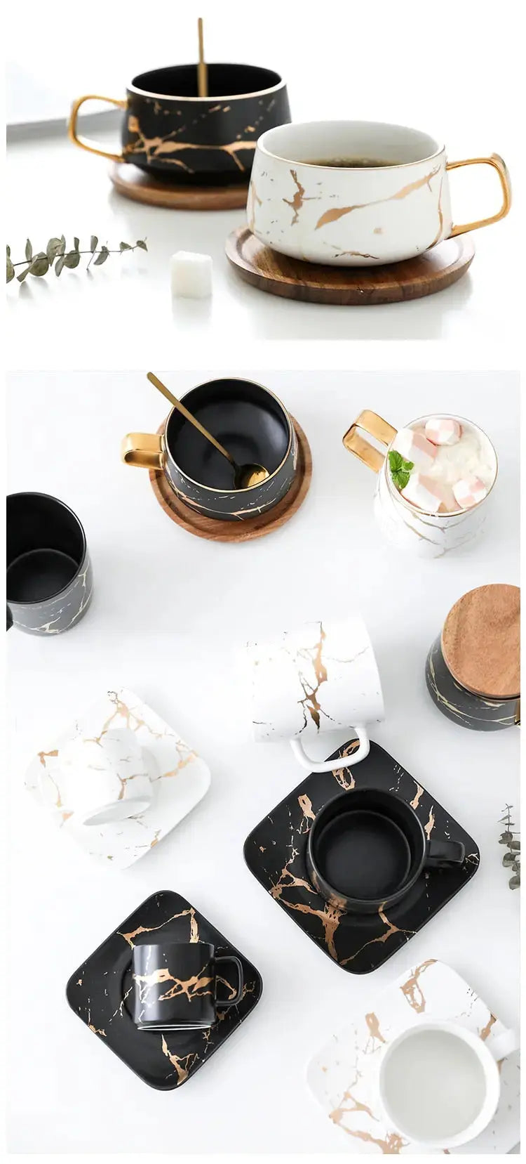 Vivolux | Marmormuster Kaffeetasse mit Goldverzierung
