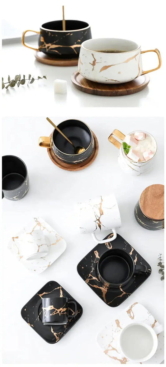 Vivolux | Marmormuster Kaffeetasse mit Goldverzierung