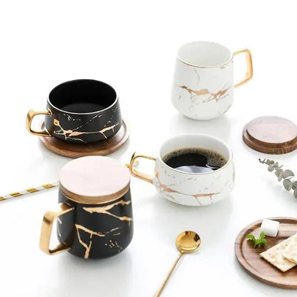 Vivolux | Marmormuster Kaffeetasse mit Goldverzierung