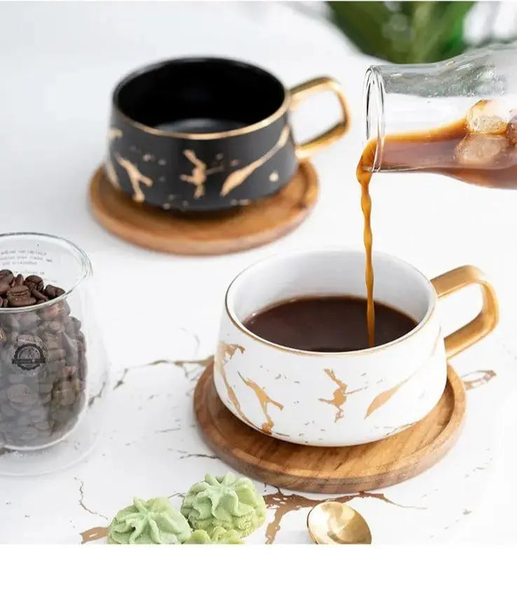 Vivolux | Marmormuster Kaffeetasse mit Goldverzierung