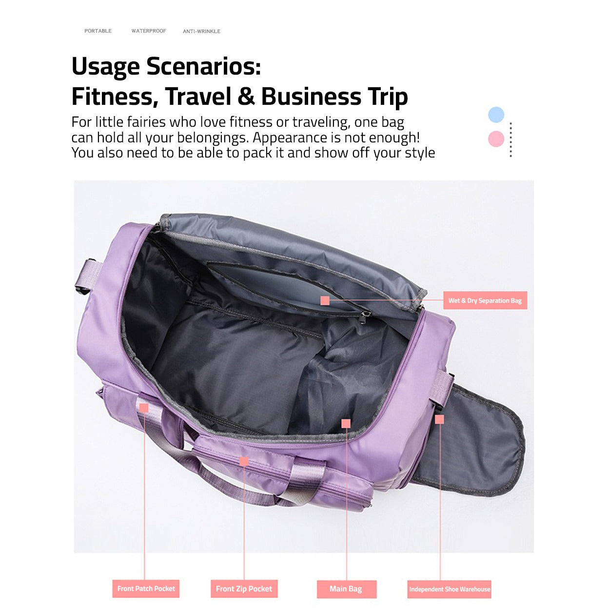 Multi-Taschen Reisetasche, Sport- und Gymnastik-Duffle mit separatem Schuhfach