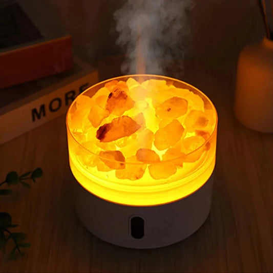 Vivolux | Salzlampe Diffusor - USB Ultraschall ätherischer Öl Luftbefeuchter mit Himalaya-Salzkristallen & Nachtlicht
